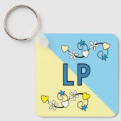 21. Geburtstagsinitialen blau gelb Schlüsselanhänger (Vorderseite)