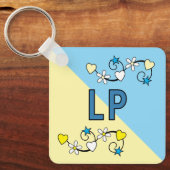 21. Geburtstagsinitialen blau gelb Schlüsselanhänger (Vorderseite)