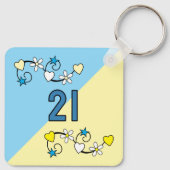 21. Geburtstagsinitialen blau gelb Schlüsselanhänger (Rückseite)