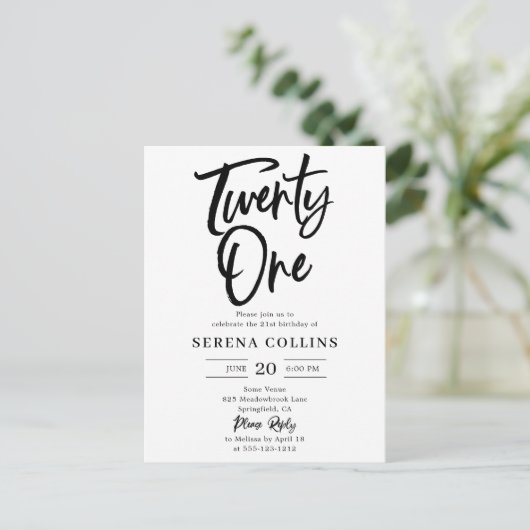 21 Geburtstagskalligraphie Postkarte (Stehend Vorderseite)