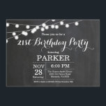 21. Geburtstagskarte Einladung<br><div class="desc">21. Geburtstag Einladung mit String Lights Chalkboard Hintergrund. 13. 15. 16. 18. 21. 30. 40. 50. 60. 70. 80. 90. 100. Jedes Alter. Für weitere Anpassungen klicken Sie bitte auf die Schaltfläche "Anpassen" und verwenden Sie unser Designwerkzeug,  um diese Vorlage zu ändern.</div>