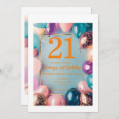 21. Geburtstagskarte mit Ballon Einladung (Vorne/Hinten)