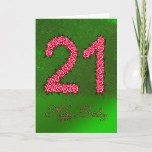 21. Geburtstagskarte mit Rose und Blätter Karte