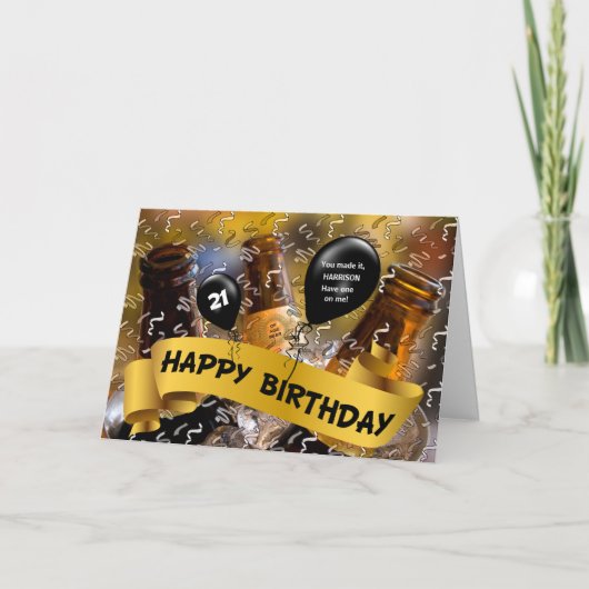 21. Geburtstagskugel Bier mit Namen Karte (Vorderseite)