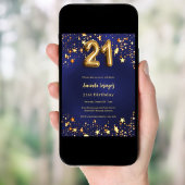 21. Geburtstagsnacht blaue Goldstars Einladung
