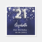 21. Geburtstagsnacht blaue Silberstars Serviette (Vorderseite)