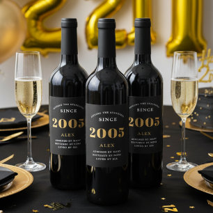 21. Geburtstagsname 2005 Black Gold Elegant Chic Weinetikett