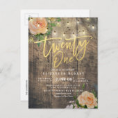 21. Geburtstagsparty Blume Einladungspostkarte (Vorne/Hinten)