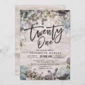 21 Geburtstagsparty Blumenstrauß Lichter Rustikale Einladung (Vorne/Hinten)