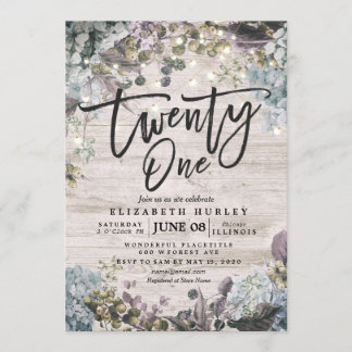 21 Geburtstagsparty Blumenstrauß Lichter Rustikale Einladung