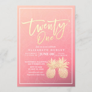 21 Geburtstagsparty Chic Pink Gold Ananas Coupel Einladung