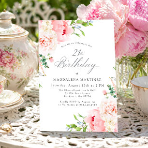 21. Geburtstagsparty Feminine Rosa Rosen Florale E Einladung