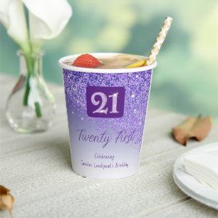 21. Geburtstagsparty Funkeln Lila Glitter Pappbecher