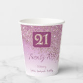 21. Geburtstagsparty Funkelnde Roségold Glitter Pappbecher (Rückseite)