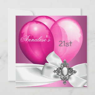 21. Geburtstagsparty Rosa Weiß Silber Bogen Ballon Einladung