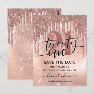 21. Geburtstagsparty Roségold Save-the-Date Postkarte