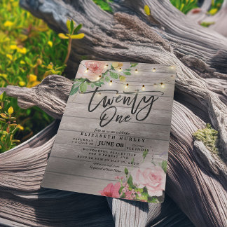 21 Geburtstagsparty Rustic Wood Blume String Light Einladung