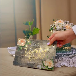 21 Geburtstagsparty Rustic Wood Blume String Light Einladung