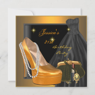 21. Geburtstagsparty Schuh Gold Orange Schwarz Einladung