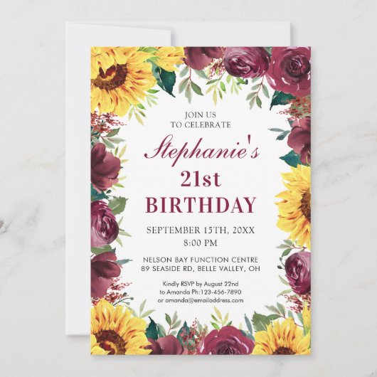 21. Geburtstagsparty Sonnenblume Einladung (Vorderseite)
