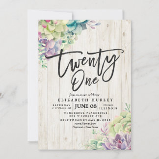 21 Geburtstagsparty Watercolor Sukkulent Rustikale Einladung