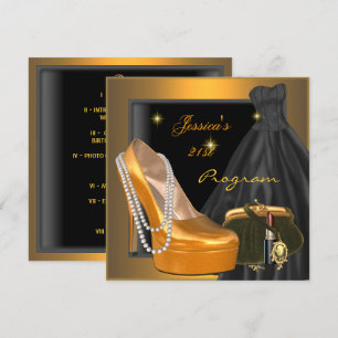 21. Geburtstagsprogramm Schuh Gold Orange Schwarz Einladung