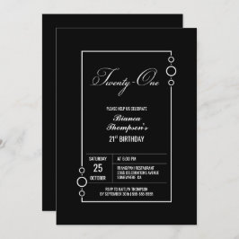 21. Geburtstagsschwarz mit Weißrahmen-Party Einladung
