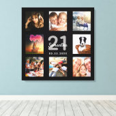 21. Geburtstagsschwarze Monogramm-Foto-Collage Leinwanddruck (Insitu (Holzboden))