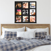 21. Geburtstagsschwarze Monogramm-Foto-Collage Leinwanddruck (Insitu (Schlafzimmer))