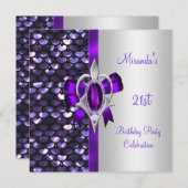 21. Geburtstagssilbersequenzen Lila Diamant Bow Einladung (Vorne/Hinten)