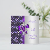 21. Geburtstagssilbersequenzen Lila Diamant Bow Einladung (Stehend Vorderseite)