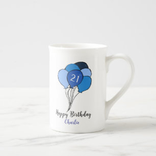 21. Geburtstagsstunde mit blauen Ballons Porzellantasse