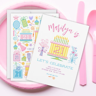 21. Geburtstagstorte Hübsche Blumeneinladung Einladung