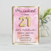 21. Girl Birthday Pink und Gold Einladung (Stehend Vorderseite)