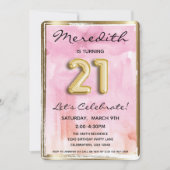 21. Girl Birthday Pink und Gold Einladung (Vorderseite)