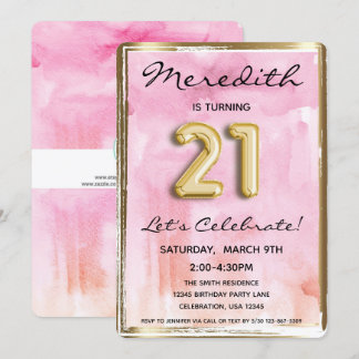 21. Girl Birthday Pink und Gold Einladung