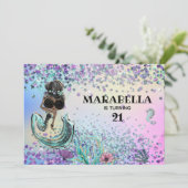 *~* 21 Glam Luxe Rainbow Mermaid Birthday Party Einladung (Stehend Vorderseite)
