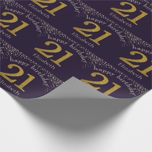 21 Glitzer Gold Birthday Wrapping Paper Geschenkpapier (Ecke)