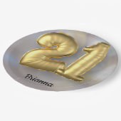 21 Goldballons mit Namen Pappteller (Schrägansicht)