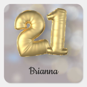 21 Goldballons mit Namen Quadratischer Aufkleber