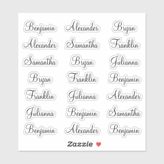 21 Guest First Names Modern Elegant Calligraphy Aufkleber (Blatt)