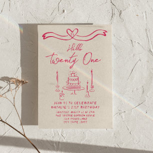 21. Hand Drawn Cake Hallo 21 Geburtstag Einladung