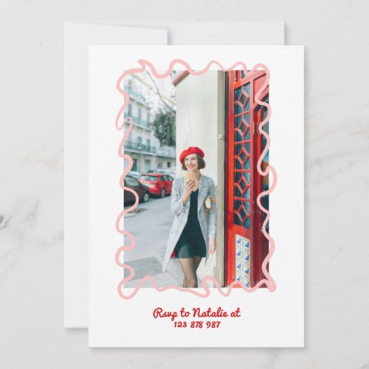 21. Handgezeichnete farbige Streifen Foto Geburtst Einladung (Rückseite)