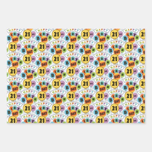 21. Happy Birthday Bright Typografy Balloons Geschenkpapier Set (Vorderseite)