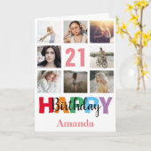 21. Happy Birthday Foto Collage Modern Pink Karte (Gelbe Blume)