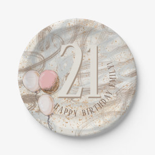 21. Happy Birthday Name Balloons Abstrakt Pappteller