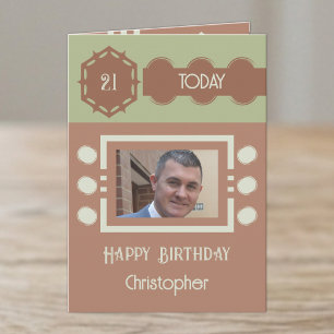 21 heute Foto Name braun grün Geburtstag Karte