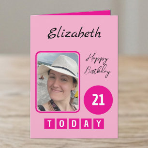 21 heute Foto Name Pink Geburtstag Karte