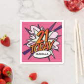 21 HEUTIGE Fun Retro Comic Buch Rosa Serviette (Beispiel)