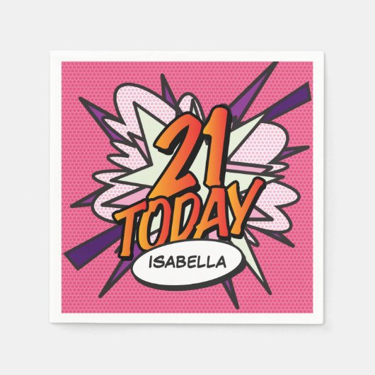 21 HEUTIGE Fun Retro Comic Buch Rosa Serviette (Vorderseite)